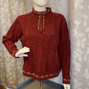 Woolrich Long-Sleeved Knitted Maroon Tweed Sweater